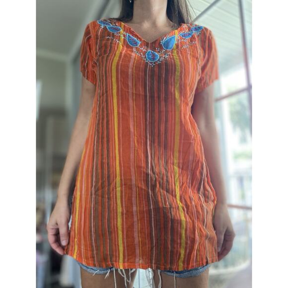 Quiet Storm Stripe Tunic Top Orange With Embroidery Medium - Picture 1 of 7